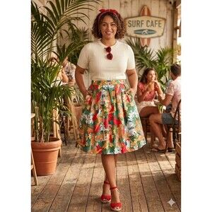 Grace Karin Skirt Size XXL Multicolor Hawaiian Tropical Ladies Print Pleated